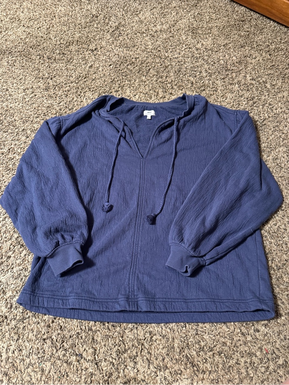 aerie Navy V-Neck Drawstring Pullover Sweater shirt